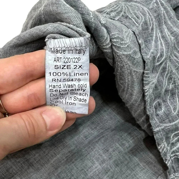 Lungo L’arno Gray 100% Linen Stitched Pattern Shift Dress 2X - Picture 5 of 5